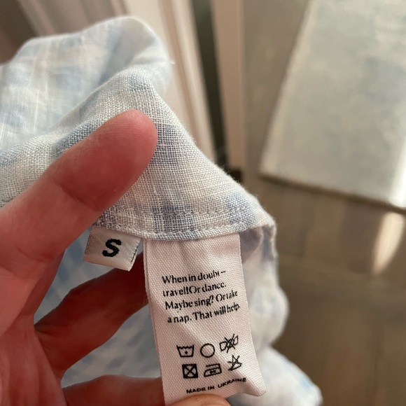 SLEEPER Atlanta Blue Linen Gingham Plaid Smocked Dress, S (Worn Once) - Picture 5 of 6